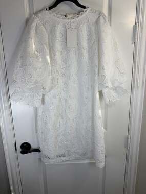Fate White Floral Lace Puff 3/4 Sleeve Mini Dress NWT Size Small